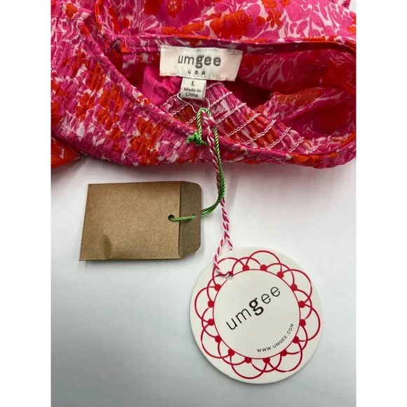 Umgee Women Size Large Pink Floral Metallic Flutter Sleeve Dress NWT - Picture 4 of 10